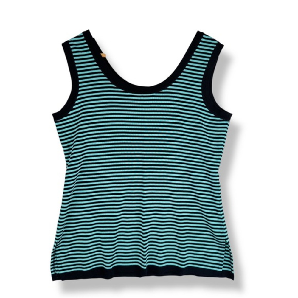 Exclusively‎ Misook Tank Top Women Size Medium Black Teal Stripes Knit Capsule